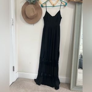 Bebe Black Boho Maxi Slit Dress